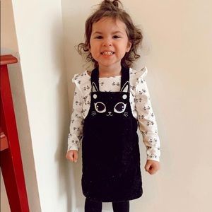Corduroy black cat overall dress